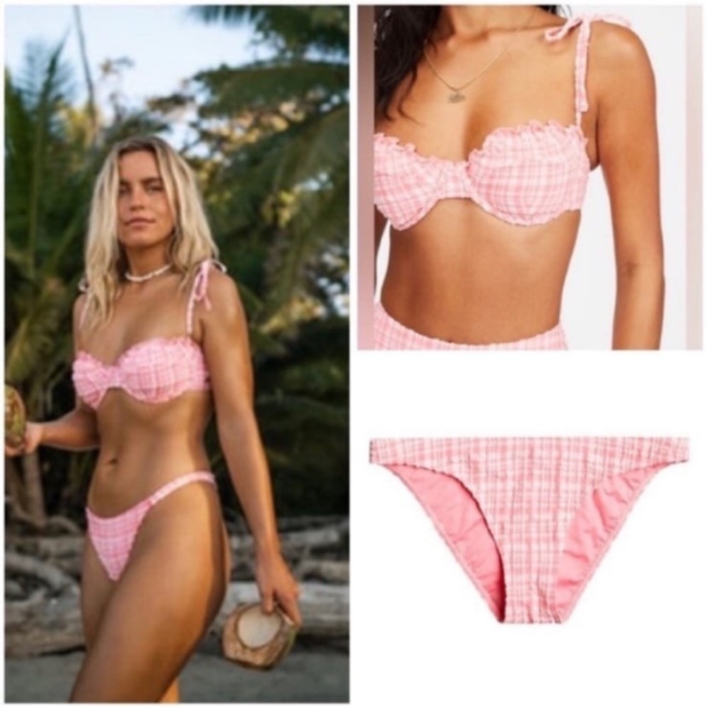 BILLABONG PINK TIDE RUFFLE UNDERWIRE BIKINI TOP / LOWRIDER BOTTOMS SET